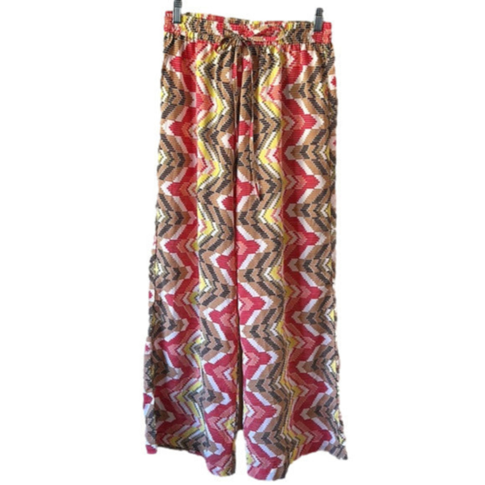 Elan multi colored Woven Tie Waist wide leg Pants size small
